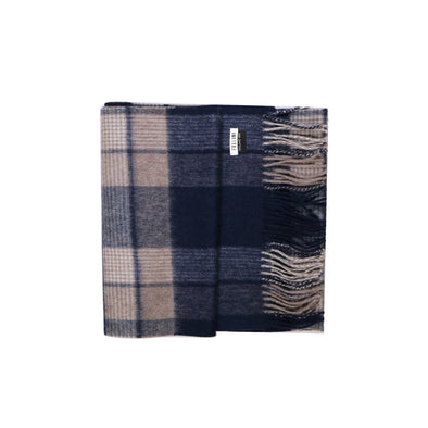 100% Lambs Wool Scarf - Navy Cubes