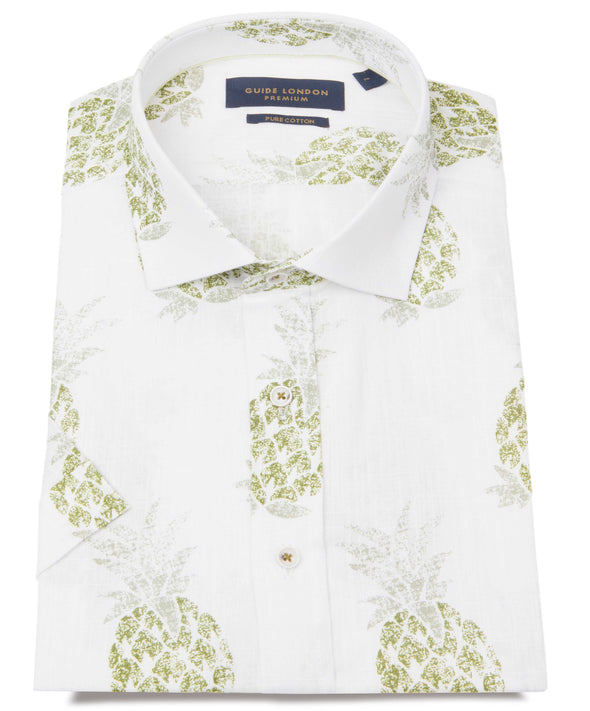 Guide London Short Sleeve Shirt : Pineapple Print - White