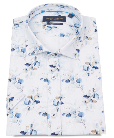 Guide London Short Sleeve Shirt : Watercolour Floral - Blue/White