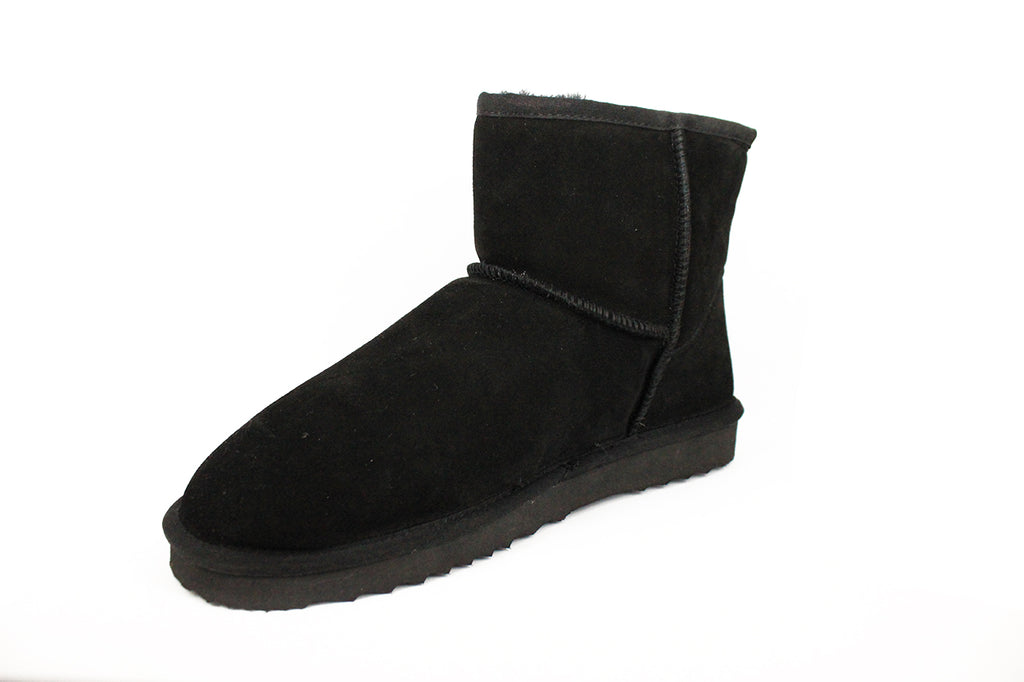 Unisex Black Sheepskin & Suede Mini Boot