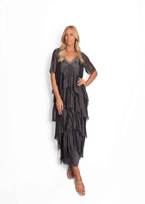 The Italian Closet: Judi Sequin Layer Dress - Charcoal