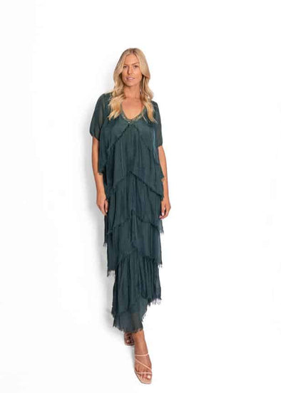 The Italian Closet: Judi Sequin Layer Dress - Forest