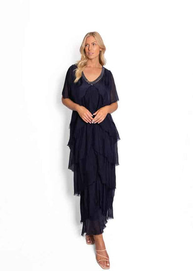 The Italian Closet: Judi Sequin Layer Dress - Navy