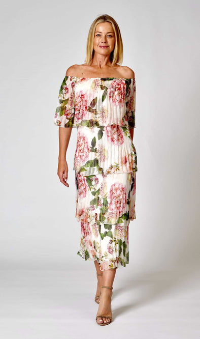 Hydrangea Layered Bardot Dress