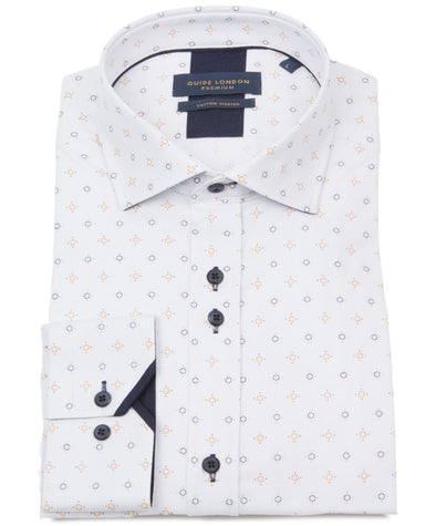 Guide London Long Sleeve Shirt : Geometric Print - White