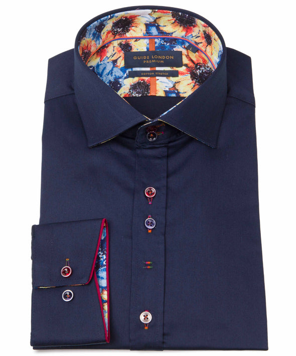 Guide London Long Sleeve Shirt : Plain Sketch Floral - Navy