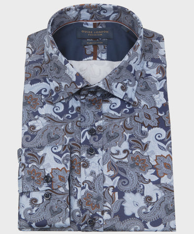 Guide London Long Sleeve Shirt : Blue & Brwon Paisley