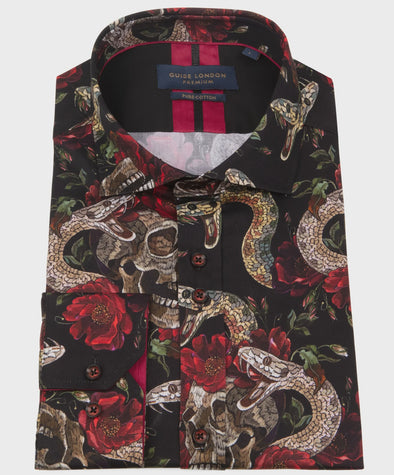 Guide London Long Sleeve Shirt : Floral Skulls & Snakes
