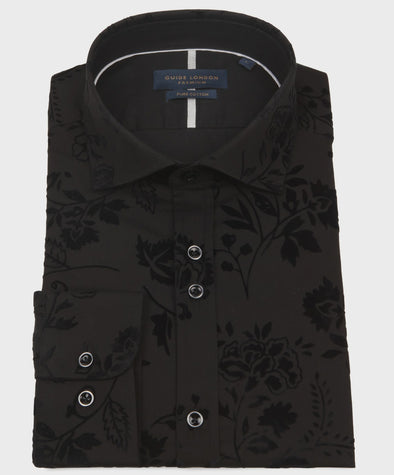 Guide London Long Sleeve Shirt : Flock Floral - Black