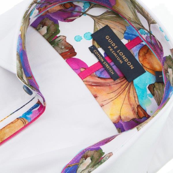 Guide London Long Sleeve Shirt - White & Watercolour Ginkgo Detailing