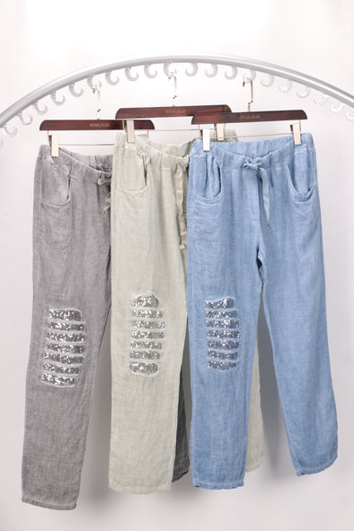 Italian Olivia Sparkling Linen Trousers