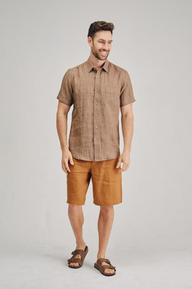 Braintree Hemp Short Sleeve Shirt - Pinstripe Brown