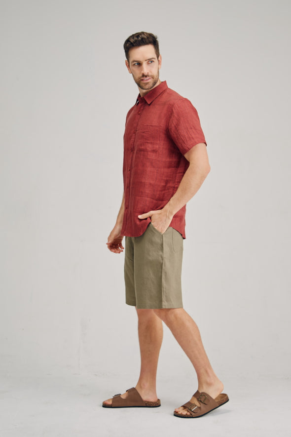 Braintree Hemp Short Sleeve Shirt - Pinstripe Red Clay