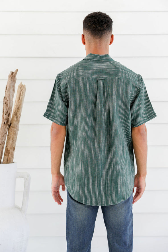 Brain Tree Hemp Short Sleeve Shirt: Stripes - Emerald