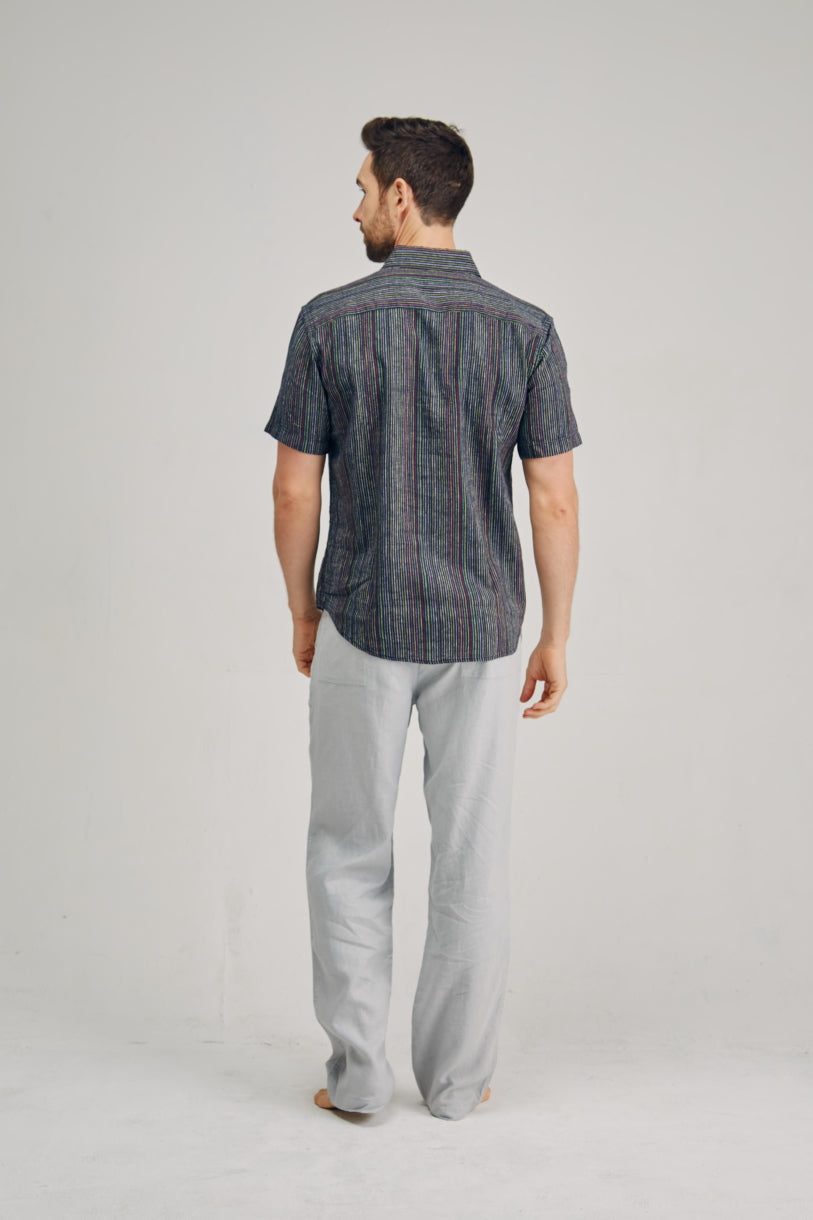 Braintree Hemp & Cotton Short Sleeve Shirt - Pinstripe Black