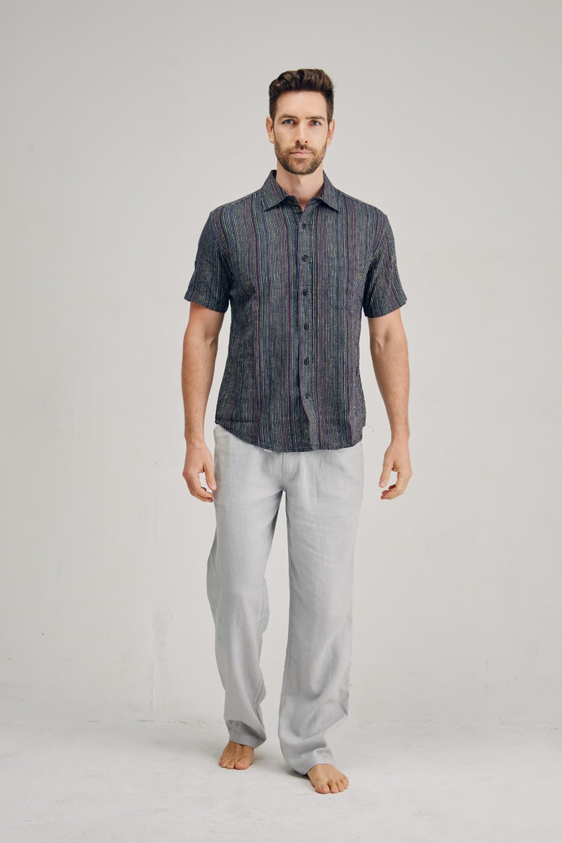 Braintree Hemp & Cotton Short Sleeve Shirt - Pinstripe Black