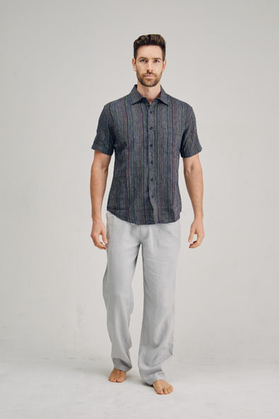 Braintree Hemp & Cotton Short Sleeve Shirt - Pinstripe Black