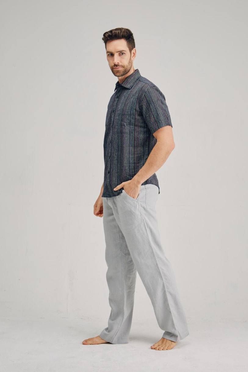 Braintree Hemp & Cotton Short Sleeve Shirt - Pinstripe Black