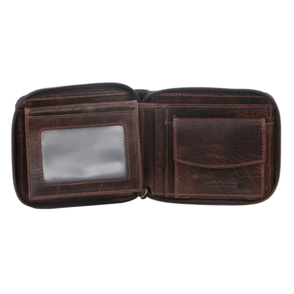 Rustic Leather Mens Outer Zip Wallet - Chocolate