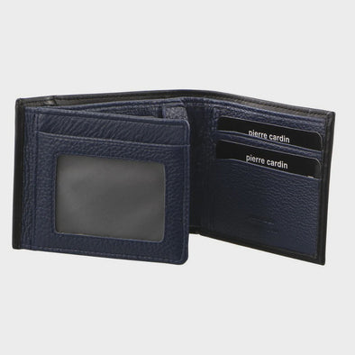 Italian Leather Men's Two Tone Fold Out Wallet - Black & Midnight