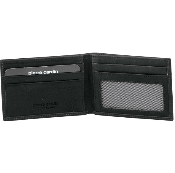 Rustic Leather Mens Super Slim Fold Card Wallet - Black