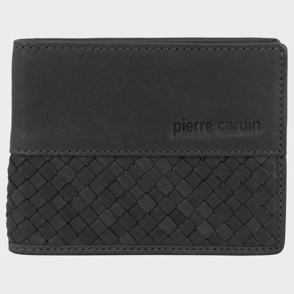 Italian Leather Men's Wallet W/ Money clip: Woven Detailing - Black