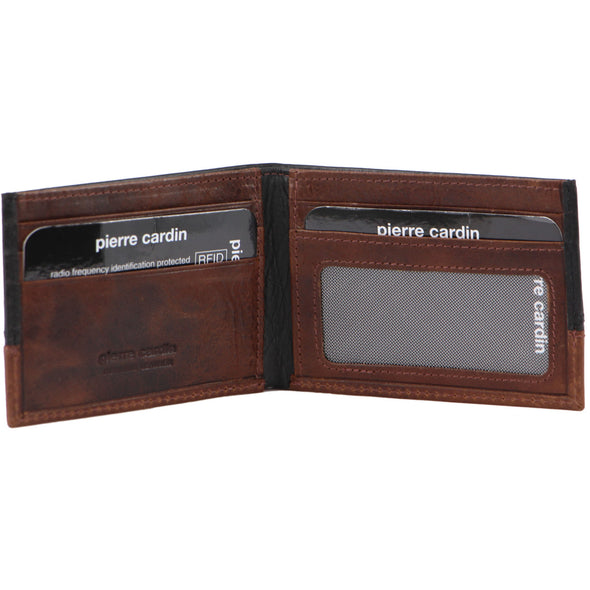 Italian Leather Men's Wallet: Slim Two Tone - Black & Cognac