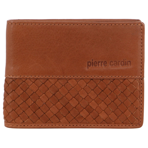 Italian Leather Men's Wallet W/ Money clip: Woven Detailing - Dark Tan