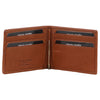 Italian Leather Men's Wallet W/ Money clip: Woven Detailing - Dark Tan
