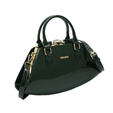 Vera May: Sabah Patent Leather Bag in Forest