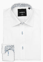Barbican Long Sleeve Shirt - White Textured Cuff Detail