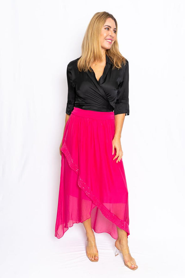 The Italian Closet: Capulet Silk & Sequin Skirt - Strawberry