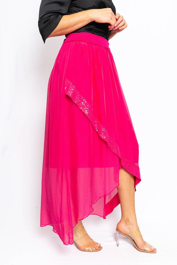 The Italian Closet: Capulet Silk & Sequin Skirt - Strawberry