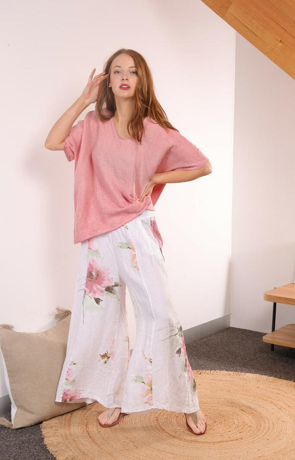 Italian Womens Delicate Floral Linen Culottes