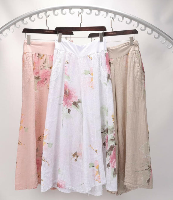Italian Womens Delicate Floral Linen Culottes