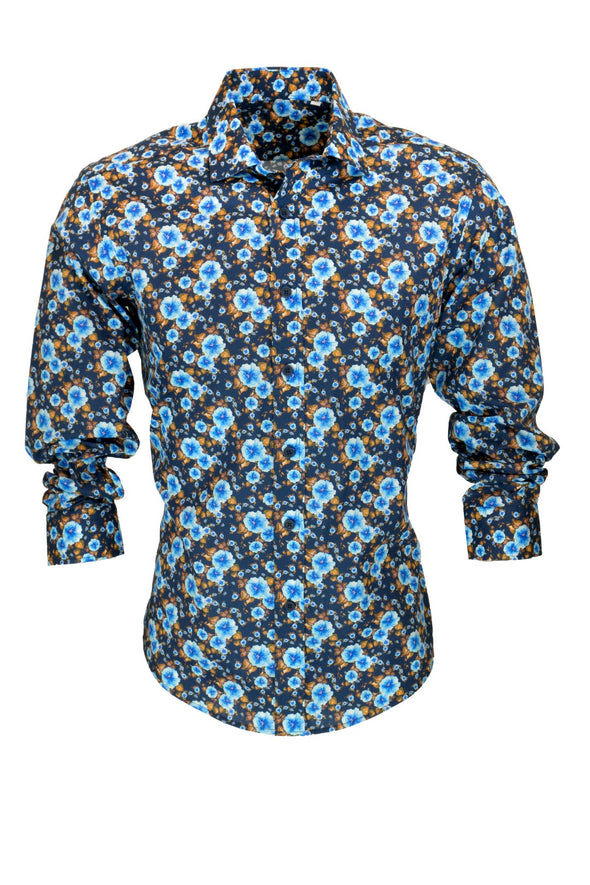 R.F. Scott Caleb Neon Blue Floral Long Sleeve Shirt