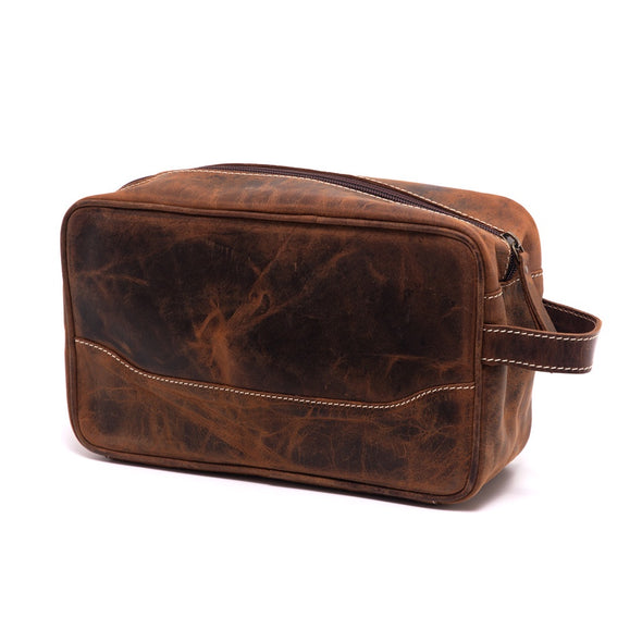 Antique Leather Toiletries Bag - Black