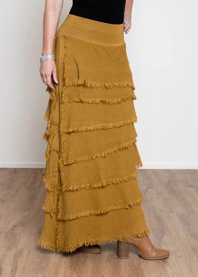 Juna Linen Layer Skirt - Saffron