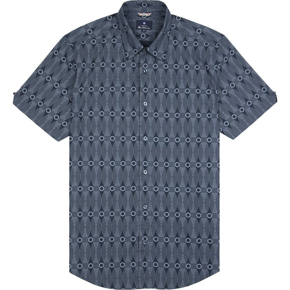 Ben Sherman Retro Linear Print Short Sleeve Shirt -  Dark Navy
