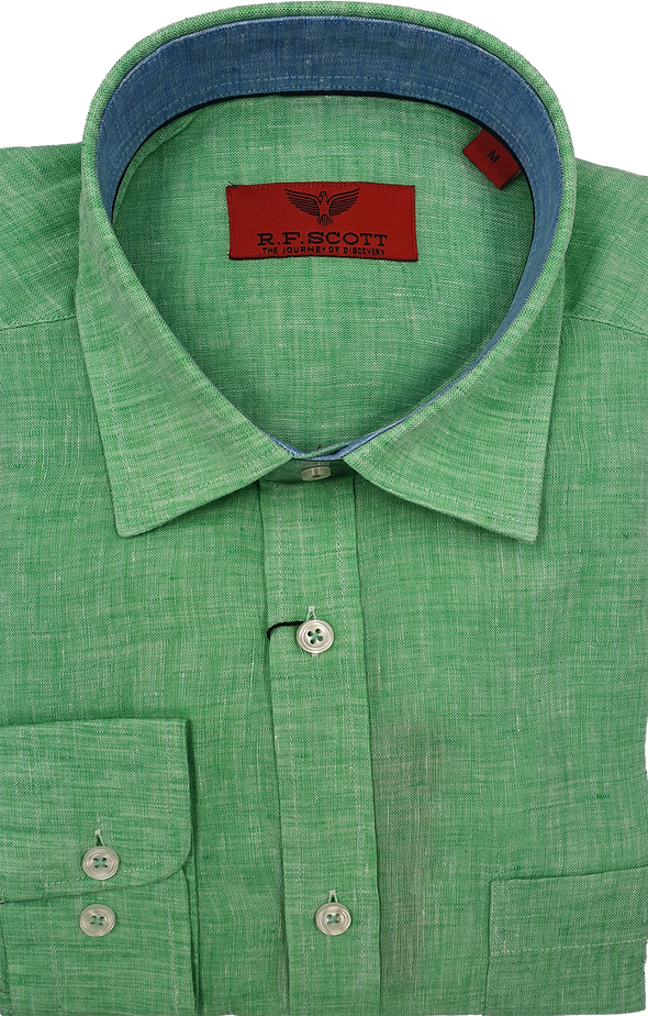 R.F. Scott Winston Long Sleeve Linen Shirt - Apple