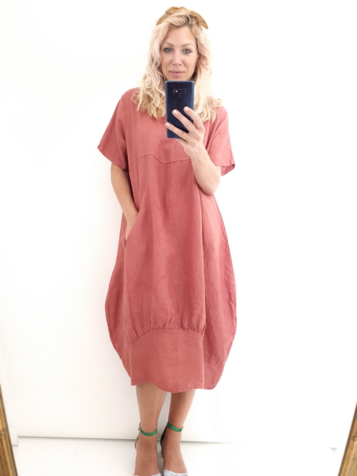Helga May Mid Sleeve Maxi Dress: Plain - Brick
