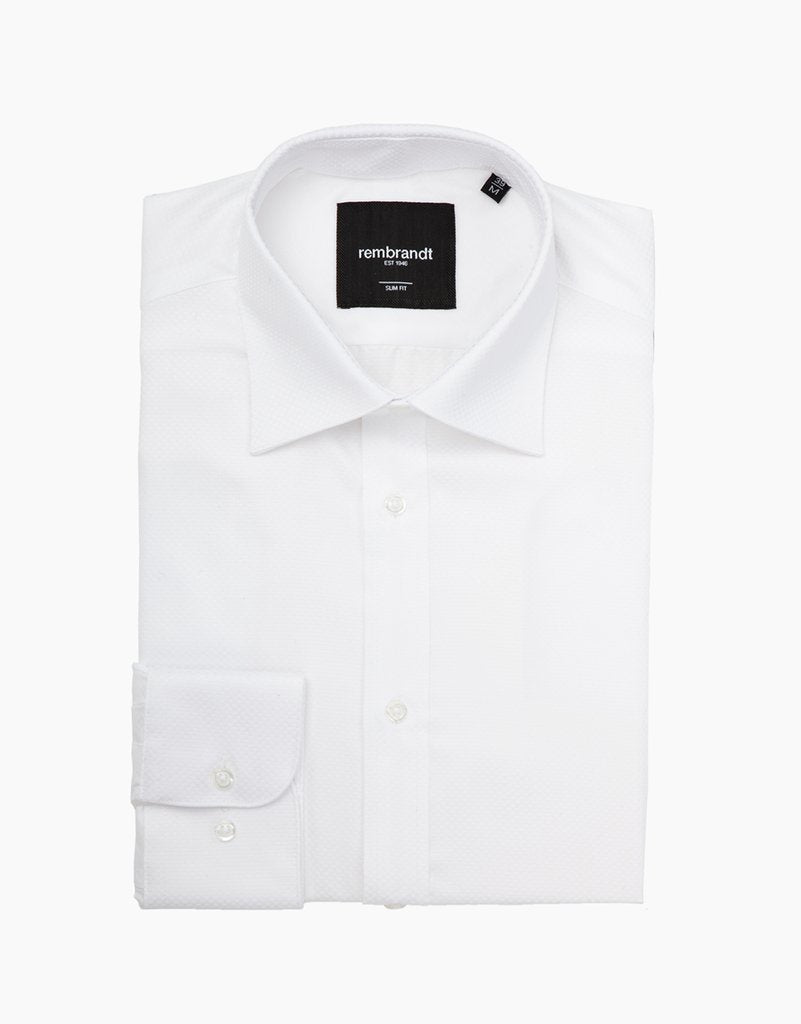 White Textured London Long Sleeve Shirt