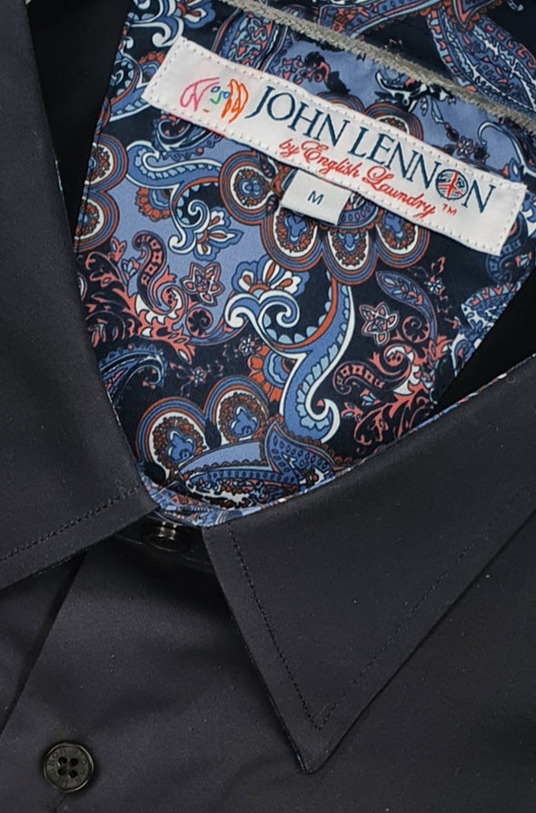 John Lennon Long Sleeve Shirt - Black & Paisley Cuff Detailing