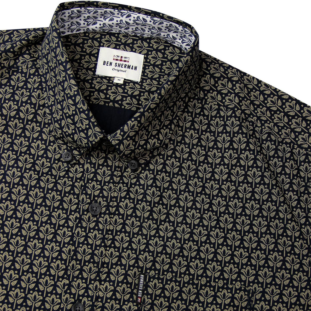 Ben Sherman LS Navy/ Gold Distressed Wallpaper Shirt