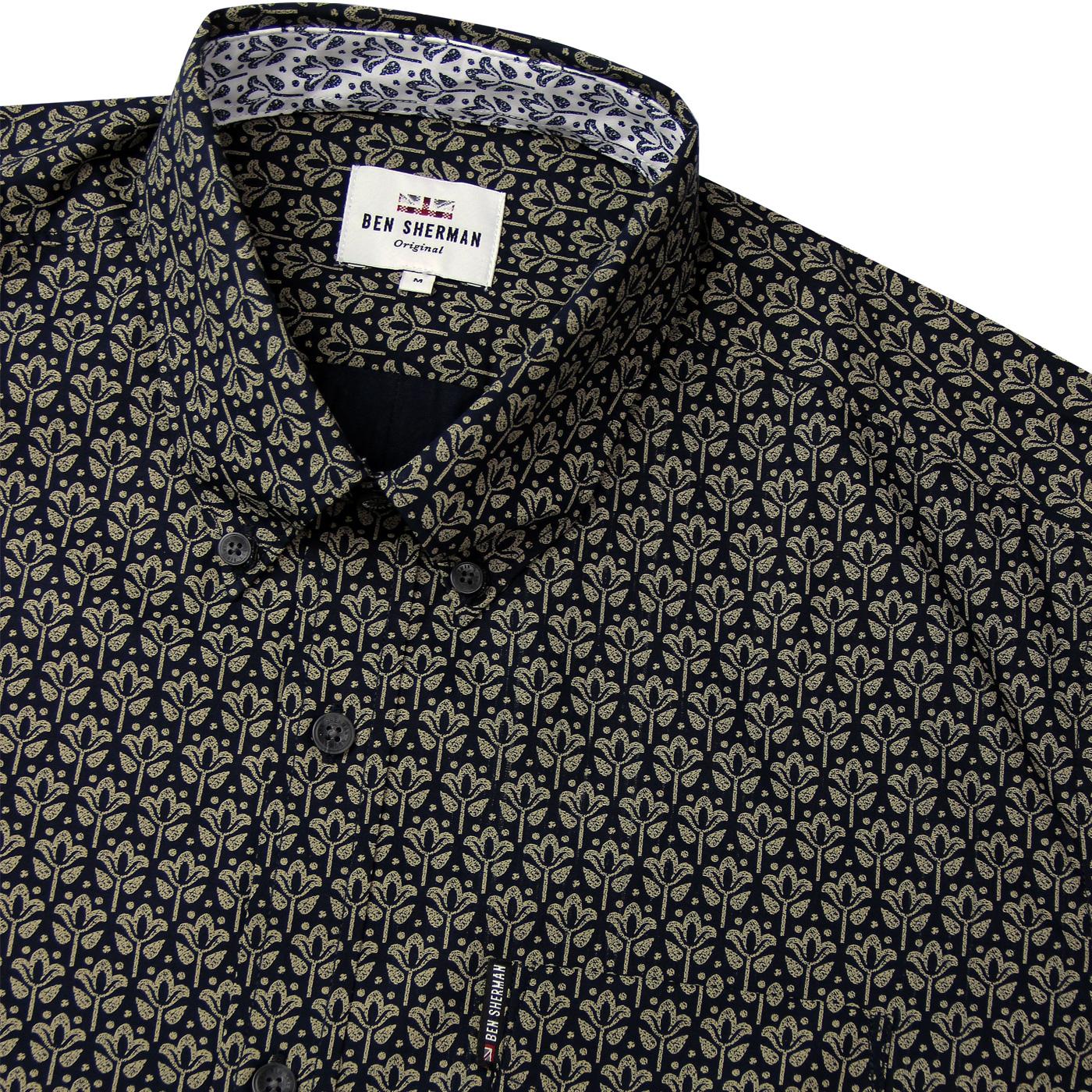 Ben Sherman LS Navy/ Gold Distressed Wallpaper Shirt