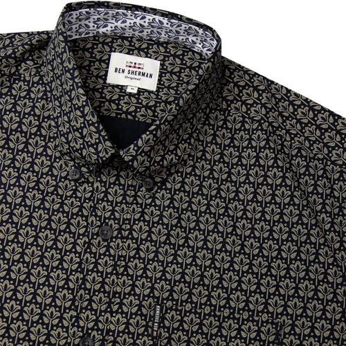 Ben Sherman LS Navy/ Gold Distressed Wallpaper Shirt