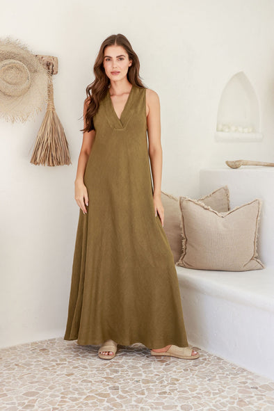 Elena Italian Linen Maxi Dress