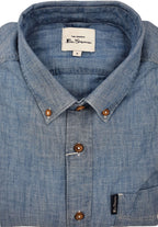 Ben Sherman Chambray Long Sleeve Shirt - Dusty Blue