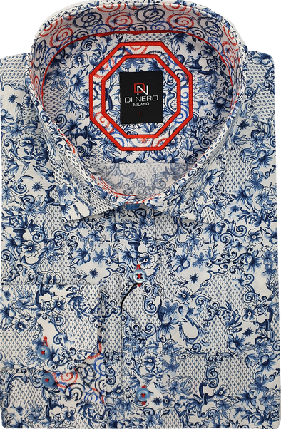Di Nero Long Sleeved Shirt - Abstract Floral - Blue