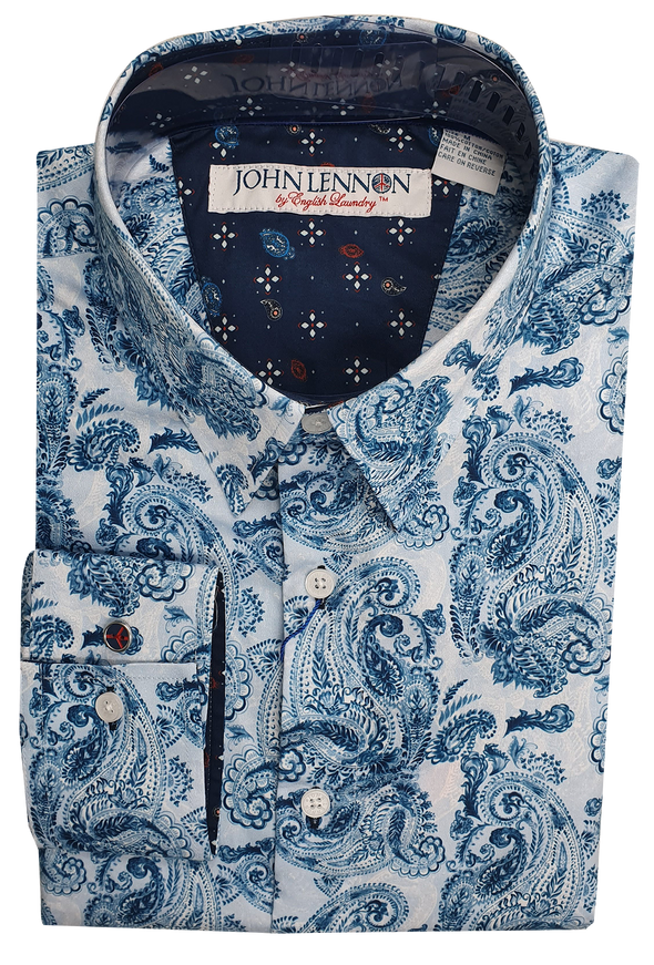 John Lennon Blue Paisley Print Long Sleeve Shirt